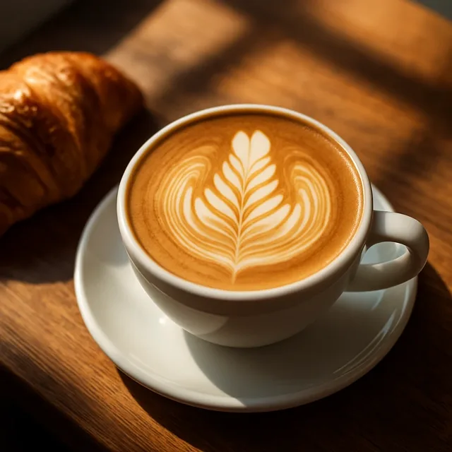 Imagine generată de AI: cafea cu latte art pentru postarea din exemplu